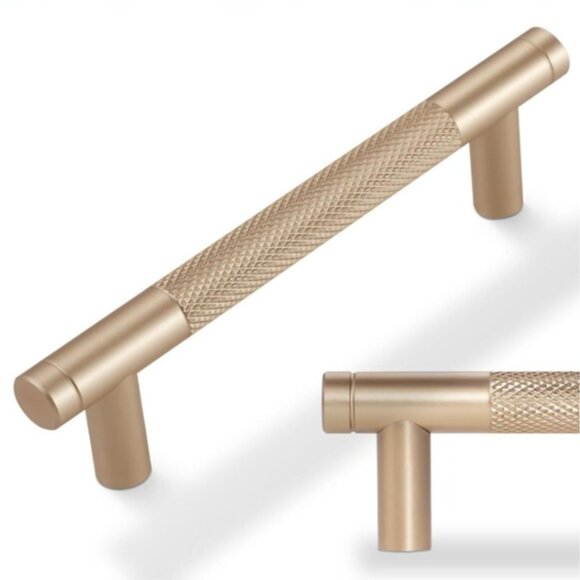 Kitchen Cabinet Hardware 10 Pack 3.75" Handle Gold Champagne Knurled Drawer Pull - Picture 1 of 5